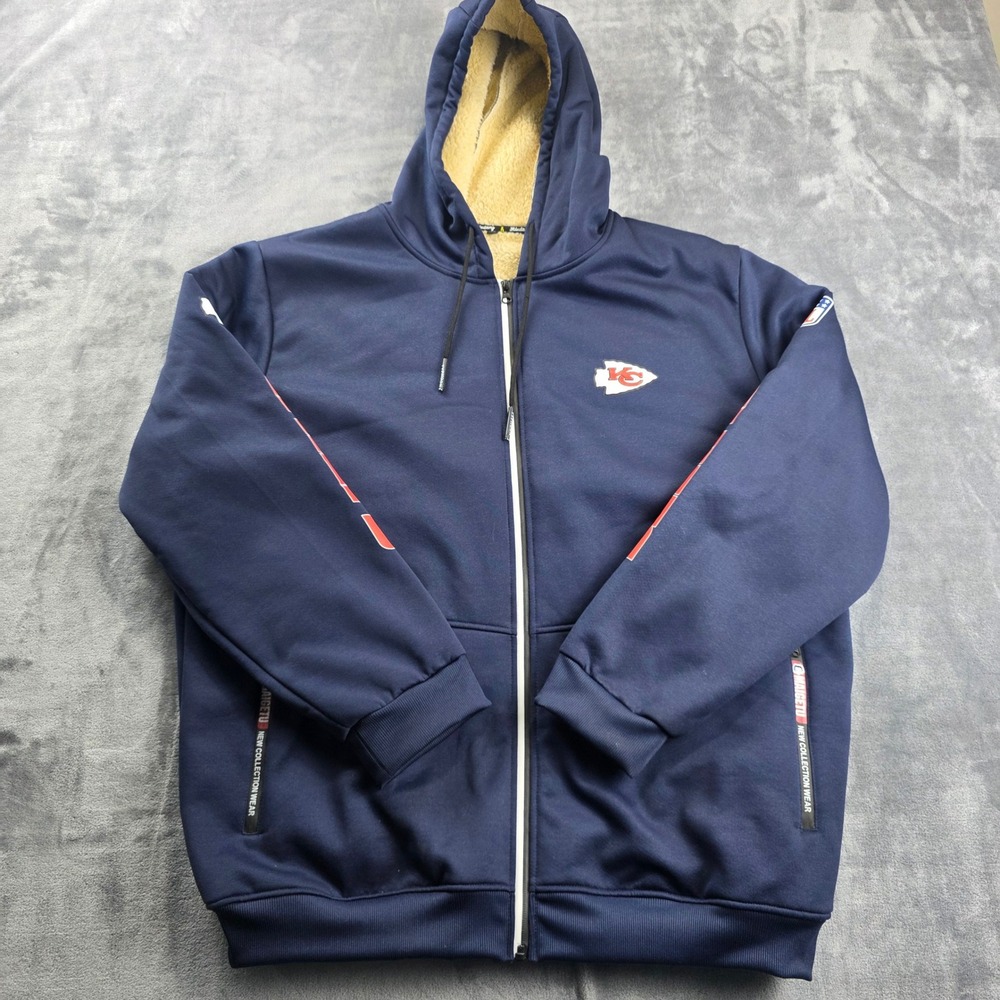 NFL Kansas City Chiefs Hoodie Mens XXL Navy Blue Sherpa Lined Full Zip
